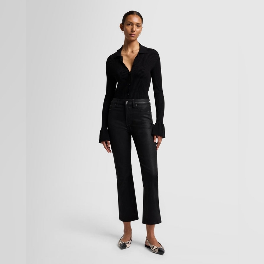 7 For All Mankind High Waist Slim Kick Black Coated Denim Size 34